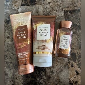 Bath & Body Works Warm Vanilla Sugar Set of 3 Body Cream/Scrub/Bodywash 90% Full